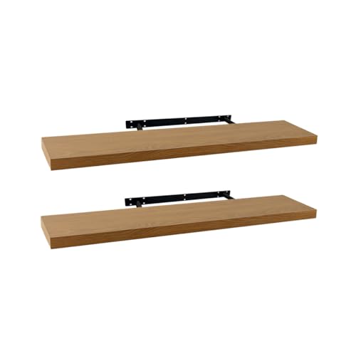 LOLAhome - Set de 2 Baldas Flotantes para Pared de Madera Color Roble de 100x23,5 cm. Estantes de Pared Resistentes sin Agujeros Visibles para Salón, Cocina, Oficina o Dormitorio
