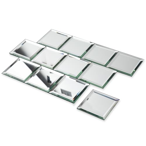Diflart 32 Pcs Mirror Peel and Stick Tile, Silver, 3x3
