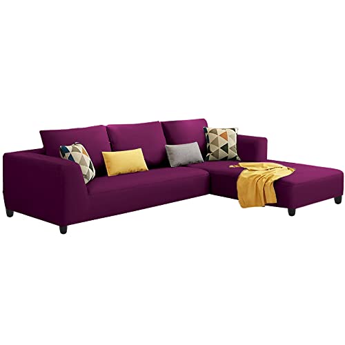 Image of Galib RHS 4 Seater L Shape Sofa Set for Living Room (Purple) Premium Fabric
