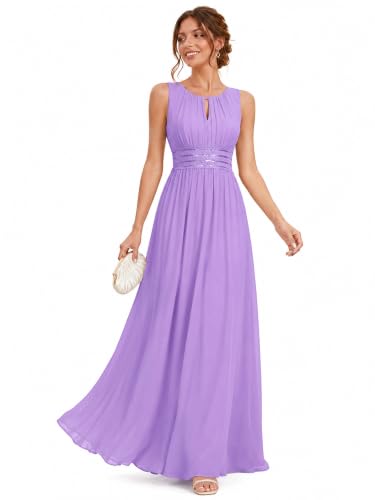 Image of Ever-Pretty Women's Chiffon Sleeveles Summer Formal Wedding Guest Dresses Ruched A Line Hollow Out Crew Neck Bridesmaid Dress