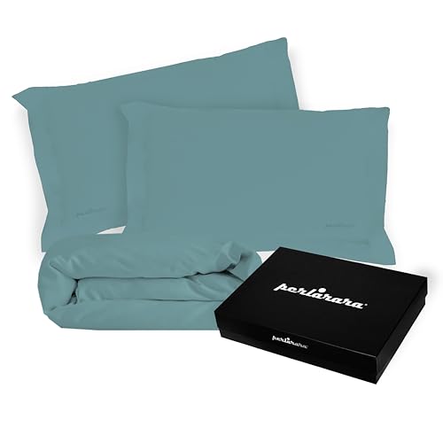 PERLARARA Copripiumino Matrimoniale in Cotone Percalle, Parure Copripiumino Sacco Con 2 Federe, Copripiumone Tinta Unita Acquamarina anche Letto 2 Piazze Maxi