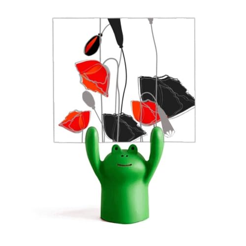 Porte-mémo grenouille avec fleurs rouges en résine pour bureau
