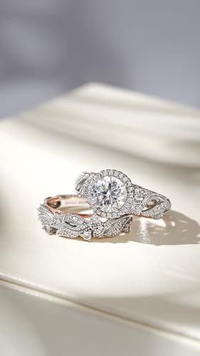 Jeulia 4 Carat Openwork Ring Sets for Women 925 Sterling Silver Wedding Sets Rose Gold Round Cut Halo Engagement Ring White Diamond band CZ Solitaire Anniversary Promise Rings4