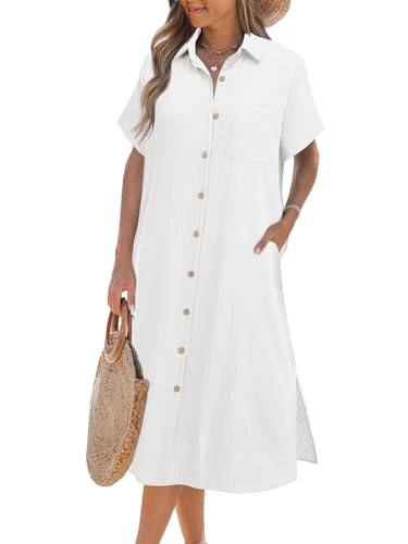 Image of Zeagoo Women Dresses Summer Casual Short Sleeve Button Down Shirt Dresses 2026 Beach Cover Up with Pockets