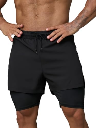 Image of THIRD QUADRANT 2-in-1 Running or Gym Lycra Shorts for Men || Quick-Dry Athletic Shorts ||with Built-in Liner, Black