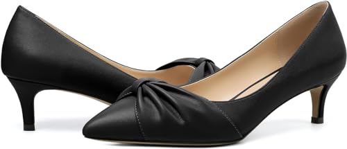 Mettesally Womens Kitten Heel Pumps Pointed Toe Mid Heels Bow Tie Comfort Slip On Heeled Shoes for Wedding Party Office4
