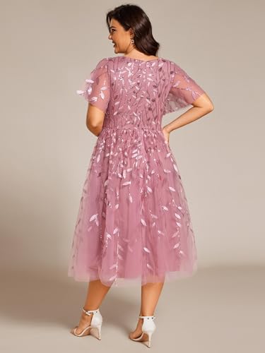 Image of Ever-Pretty Womens Embroidered Tulle Plus Size Cocktail Evening Party Dress A-Line Midi Wedding Guest Dresses for Curvy Women