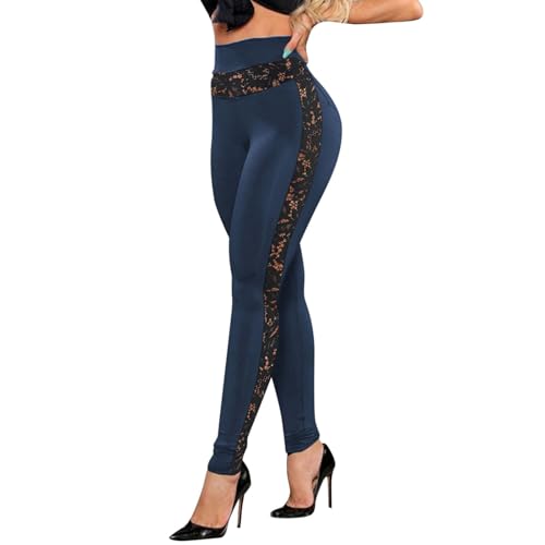 Generisch Mujeres Encaje de Cintura Alta Suave Leggings Elásticos Pantalones Negro Estrechos Cómodos Casual Yoga Pantalones Leggins 3 Rayas Pantalones Deportivos Señoras Largo Casual Pantalones Mujer