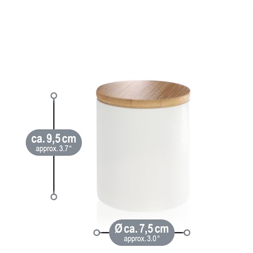 com-four® 3x Vorratsdose aus Keramik - Aufbewahrungsbox mit Bambus-Deckel - vielseitig verwendbare Kaffeedose - kleine Keramikbehälter für Lebensmittel (weiß - 08x09cm - 3 Stück)