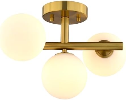 VAXCEL Graham 13-Inch Contemporary Semi Flush Mount Ceiling Light Fixture, Gold Brass Finish, Dimmable Ceiling Mounted Lighting