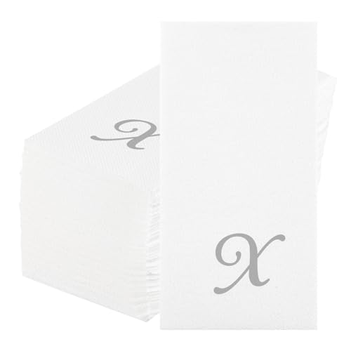 Luxenap 15.8 X 7.9 Inch Linen-Feel Guest Towels, 50 Disposable Striped Hand Towels - Silver Letter 'X', Cursive Font, White Paper Dinner Napkins, airlaid, For Restrooms And Tables - Restaurantware