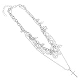 LALADEFIEE Collar Cruz Doble con Perlas Falsas Colgante Vintage Joyería para Mujer Bodas Fiestas Elegante Layering Choker