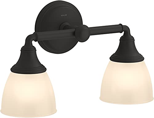 Image of Kohler Devonshire Bathroom Vanity Light Fixture, Wall Sconce Lighting, Position Facing Up or Down, UL Listed, 2 Light, Matte Black
