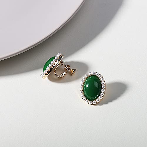 Ajsoeno Pearl Clip On Earrings For Women Non Pierced 14K Gold Plated Oval Earrings thumb #2