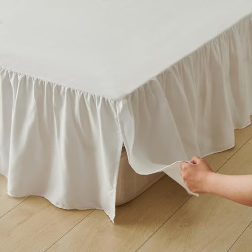 Bed Skirt King Size Ruffled Bed Skirt with Split Corners, Bed Skirts 12 Inch Drop, King Size Bed Skirting with Platform, White, 12'' King