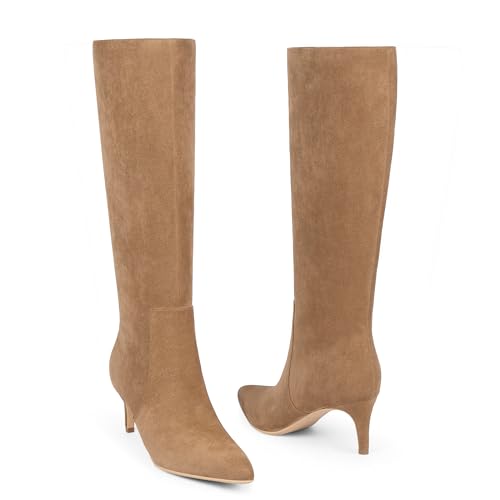 Image of Kitten Heel Knee High Boots for Women Fall Tall Boots | Stylish Pointed Toe, Low Heel For All-Day Comfort, Zipper For Easy On & Off, Ideal For Fall & Winter