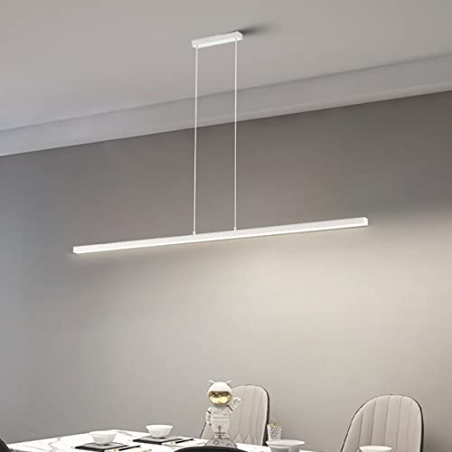 Lampada a sospensione da tavolo da pranzo dal design minimalista a LED con telecomando Lampada a sospensione dal design moderno lineare Lampadario da ufficio regolabile in altezza (Bianco, A L90cm)