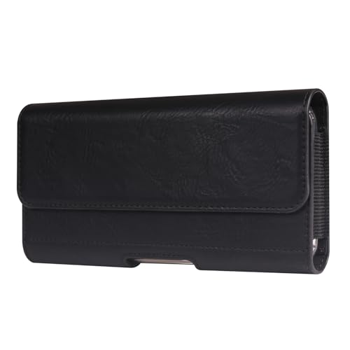 Premium PU Leather Pouch Belt Loop Cellphone Holster for Moto G Power 2025 Moto G 5G 2025 Moto G Play 2024 iPhone 17 Pro Max Samsung Galaxy A17 A05 S25 Ultra A16 A06 (Black, XL)
