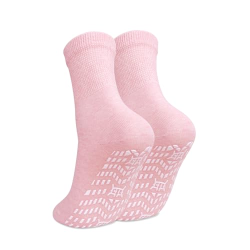 Image of CaiDieNu Non Slip Socks for Women: Non Skid Grip Socks for Elderly Hospital | Non Binding Grippy Crew Slipper Socks for Pregnant & Daily Wear, Wide Grippers Prevent Falls, Great Gifts for Seniors 5 Pairs