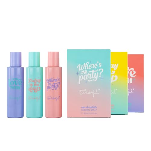 MR WONDERFUL - Colonias Mujer I'm Your Love Potion + Where's The Party + Today Is My Day, Pack de 3 x 30 ml, Perfume Mujer, Eau de Toilette Natural y Femenina, Fragancia Fresca y de Larga Duración