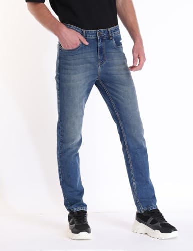 Image of INKD Men's Slim Fit Jeans - Mid-Rise | Cotton Blend | Contrast Stitch | Stretchable Fabric | Classic 5 Pocket Styling | Men's Bottomwear (Available in Plus Sizes)