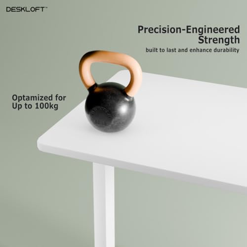Image of Height Adjustable Electric Standing Desk | Ergonomic Sit Stand Workstation with Walnut Wood Grain Desktop | Motorized Computer Desk for Home Office (White Frame & White Top, 1200 x 600 mm)