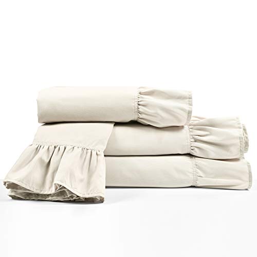 Image of Lush Decor Reyna Ruffle Sheet Set 4 Piece Set Twin, Wheat - Twin Sheets Beige - Kids Bed Sheets - Twin Size Bed Sheet Set - Coquette Bedroom Decor