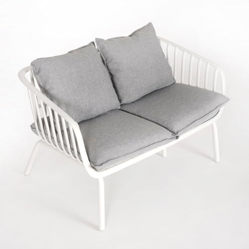 Conjunto de jardín Vione con sofá mesa ovalada y sillones grises LOLAhome 5