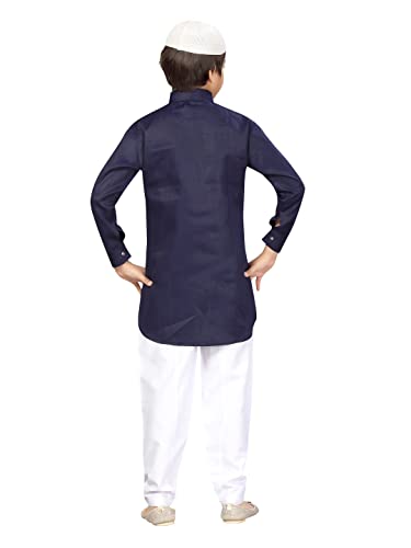 Image of Aarika Boys Navy Blue-White Color Pathani Kurta Pyjama with Cap Set (C PS-JK-102-NAVY-BLUE-WHITE-6)