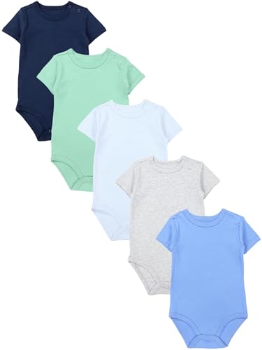 TupTam Baby Body Kurzarm – 5er Set Body Baby aus Baumwolle – Weicher, Atmungsaktiver Kurzarm Body Baby Jungen, Farbe: Dunkelblau Blau Grün, Größe: 86