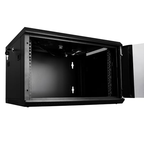 Image of RackPath 6U Wall Mount Network Rack Cabinet - Quiet Cooling Fan, Locking Glass Door, 17.7 inch Deep (450mm), Removable Locking Side Panels, Fits 19 inch IT & A /V Equipment