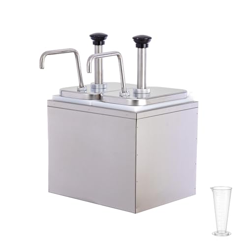 WELKOR 4.23 Quart Ketchup Pump Dispenser,Condiment Dispenser Pump, Large Capacity Detachable Leak-Proof Design for Sauce, Honey, Syrup,Soy Sauce,Mustard,Cheese (2 pumphead, 2.11 QT Each)
