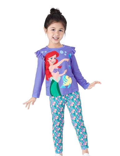 Image of Disney Girls Outfits Long Sleeve Lightweight Shirt +Leggings Clothing Sets | Officially Licensed丨Toddler Girl Fall Clothes丨Cute Character Print丨Soft Stretch Fabric丨Ruffle Detail丨Lightweight Wear