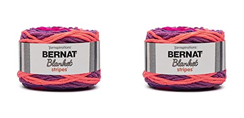 Image of Bernat Blanket Stripes 300g Neon Plum Yarn - 2 Pack of 300g /10.5oz - Polyester - 6 Super Bulky - Knitting /Crochet