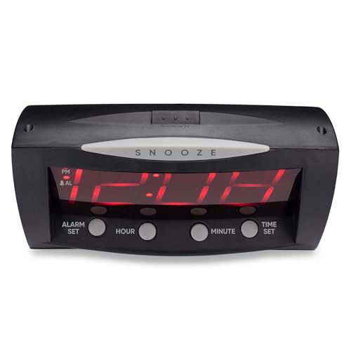Image of Westclox Digital Alarm Clock for Bedroom or Office, Large 1.8 inch Red LED Display with Oversized Snooze Bar, Corded with Battery Backup, (Black, 8-Inch)