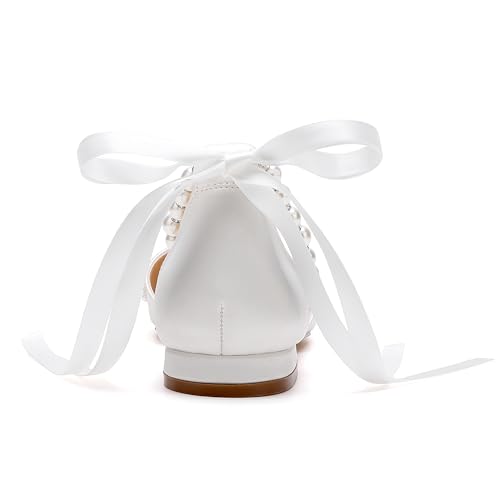 Hyinlays Women's Pearl Wedding Shoes for Bride Flat Pump Shoes Pointed Toe Bridal Flats Prom Party Dress Shoes2