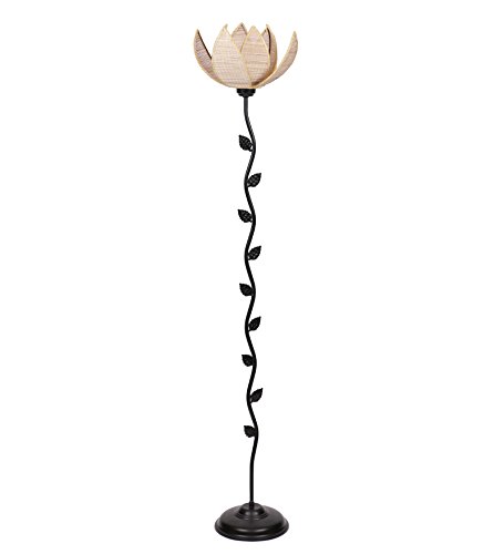 Image of Rose Bamboo Shade Floor Lamp (H-24 Inches, Beige) Decorative Standing Lamp for Living Room, Bedroom & Home Decor, Lampshade Corner Floor Light for Hall, Study, Office & Night Ambient Lighting
