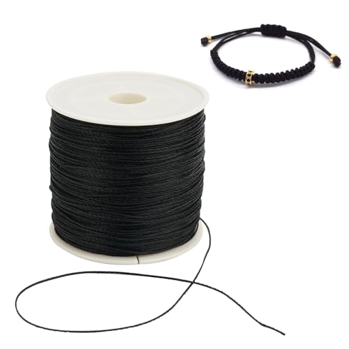 Hilo Encerado Negro, 106m x 0.5mm Cuerda de Algodón Encerado, Trenzado para Macramé Pulseras Collares Joyería