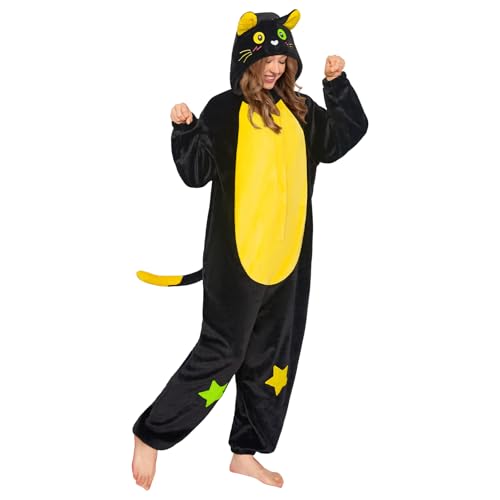 OLAOLA Pijama Animal para Adulto, Fleece Unisex Gato Negro Onesie, Soft Disfraz para...