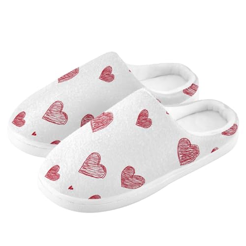 JUNZAN Cartoon Cute Love Hearts Cotton Slippers for Men Non Slip Memory Foam Ladies Slippers for Indoor Funny Presents 6-74