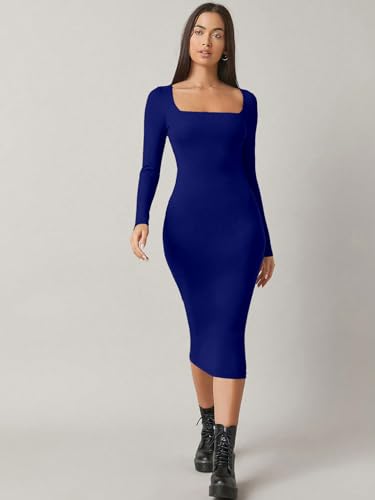 Image of Aahwan White Solid Square Neck Solid Midi Bodycon Dress for Women's & Girl's