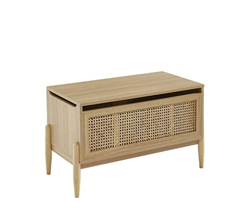 BAÏTA Coffre à jouet PABLO effet bois et cannage en rotin