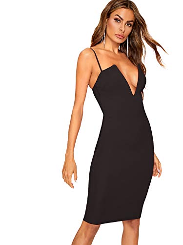 Floerns Women's Sexy V Neck Cocktail Party Bodycon Tube Midi Dress Black S