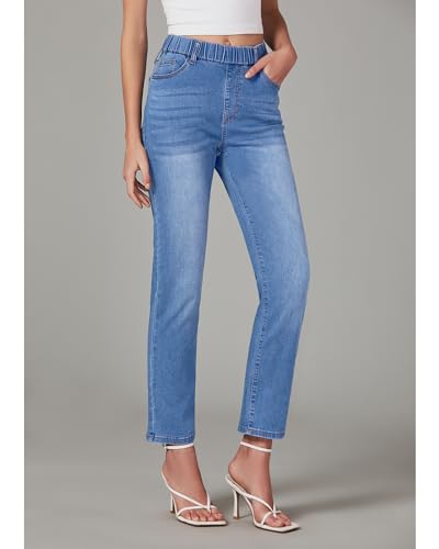 GRAPENT Straight Leg Jeans for Women Trendy Pull On High Waisted Cropped Elastic Waist Stretchy Denim Pants Ankle Jeans3