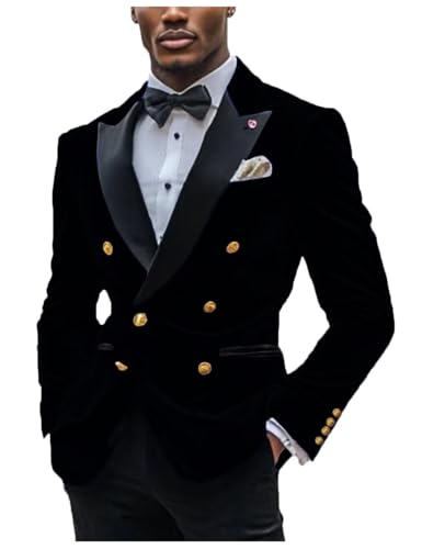Mens Double Breasted Blazer Jacket Velvet Peaked Lapel Sport Coat Winter Business Formal