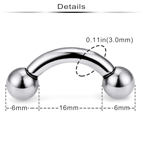 Ftovosyo PA Rings G23 Titanium Internally Threaded Bent Curved Barbell for Women Men CR Ear Gauges Earrings 2G 4G 6G 8G 12G 12mm/16mm 1 Pair2