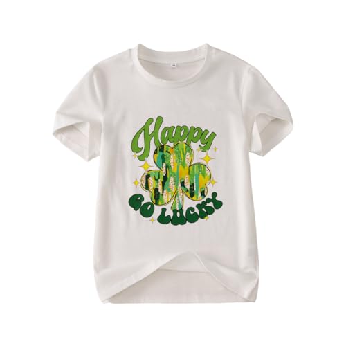 MODNTOGA Kids Girls St Patricks Day Shamrock Graphic T-Shirt Happy Go Lucky Print Shirt Green Clover Short Sleeve Tee Tops