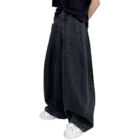 Nutriangee Men's Loose Wide Leg Jeans Oversized Straight Leg Baggy Hip hop Streetwear Skateboard Denim Pants Black 28 Cover