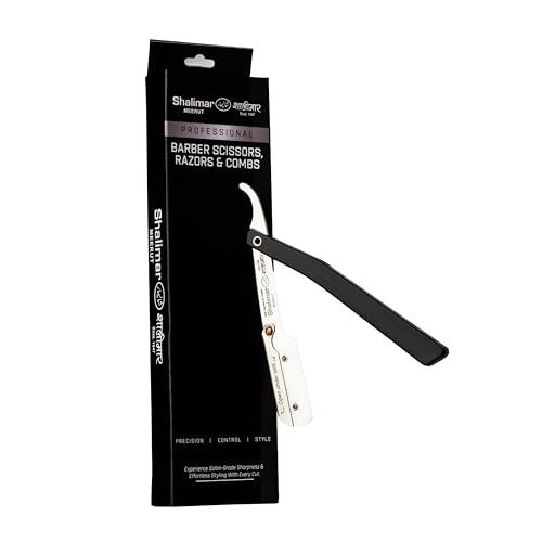 Image of Shalimar Brand Professional Barber Straight Edge Shaving Facial Face Beard Blade Razor, Black Handle, Traditional Barber Style For Men and Women