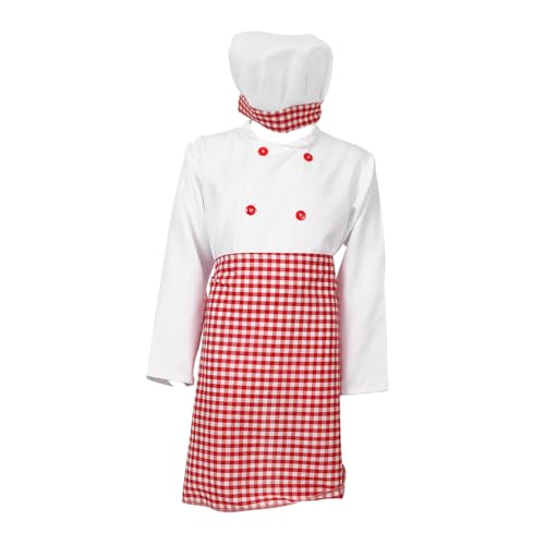 SAFIGLE Uniforme De Cocinero Para Disfraz De Chef Infantil Incluye Abrigo Gorro y Mandil De Chef Para Rol Para Fiestas De Disfraces o Actividades De Cocina